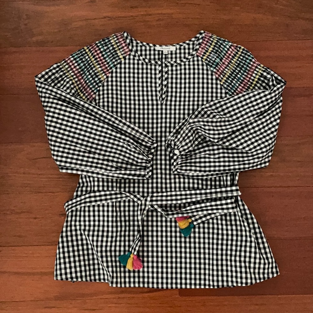 Madewell | smocked gingham top | size: xs